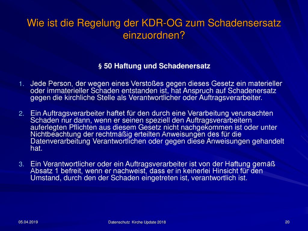 Wie ist die Regelung der KDR-OG zum Schadensersatz einzuordnen
