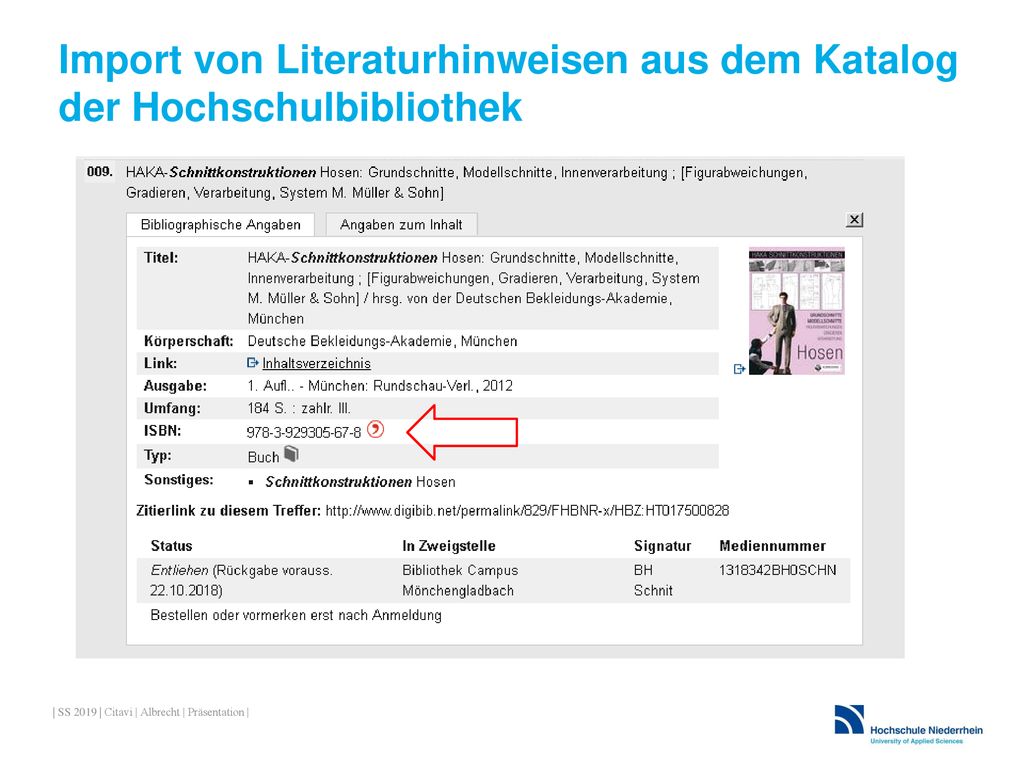 Import von Literaturhinweisen aus dem Katalog der Hochschulbibliothek