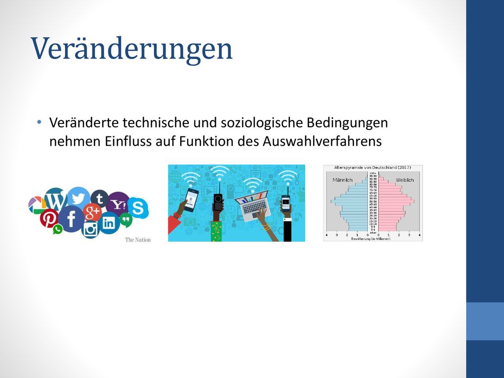 Veränderungen Veränderte technische und soziologische Bedingungen nehmen Einfluss auf Funktion des Auswahlverfahrens.
