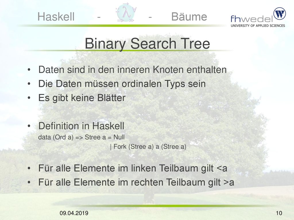 Binary Search Tree Daten sind in den inneren Knoten enthalten