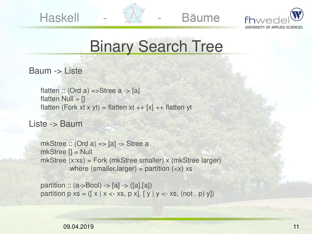 Binary Search Tree Baum -> Liste Liste -> Baum