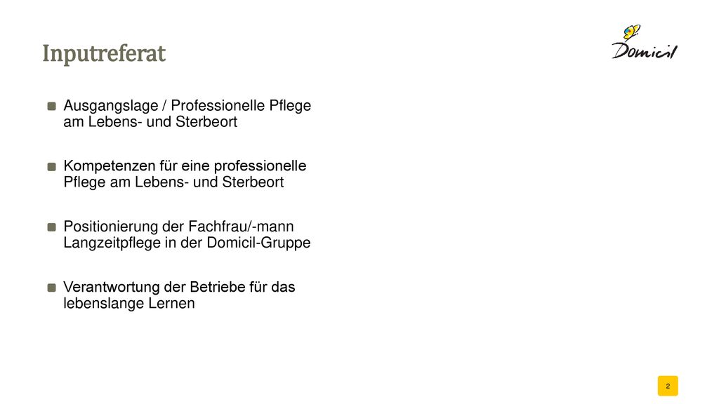Inputreferat Ausgangslage / Professionelle Pflege am Lebens- und Sterbeort. Kompetenzen für eine professionelle Pflege am Lebens- und Sterbeort.
