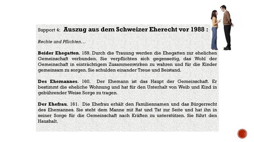Support 4: Auszug aus dem Schweizer Eherecht vor 1988 :