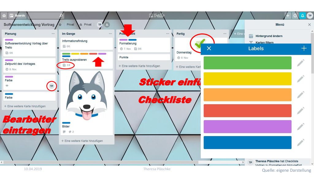 Sticker einfügen Checkliste Bearbeiter eintragen