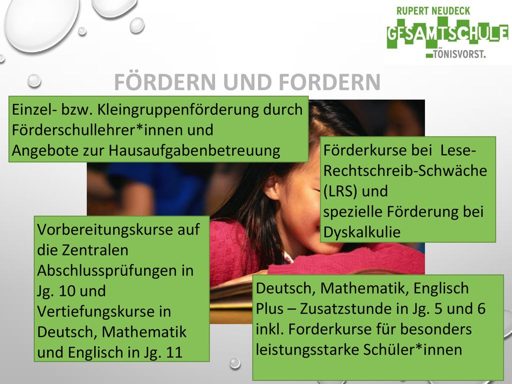 FÖRDERN UND FORDERN Einzel- bzw. Kleingruppenförderung durch Förderschullehrer*innen und. Angebote zur Hausaufgabenbetreuung.