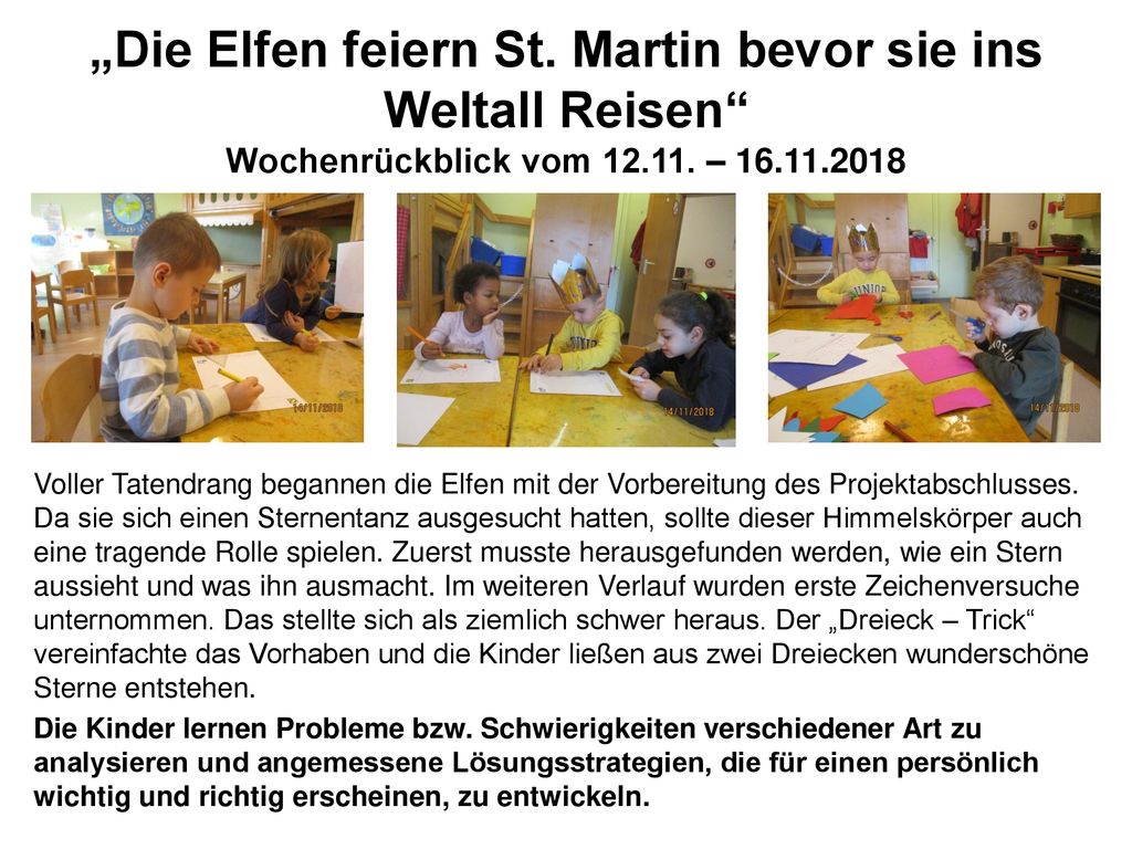 „Die Elfen feiern St. Martin bevor sie ins Weltall Reisen Wochenrückblick vom –