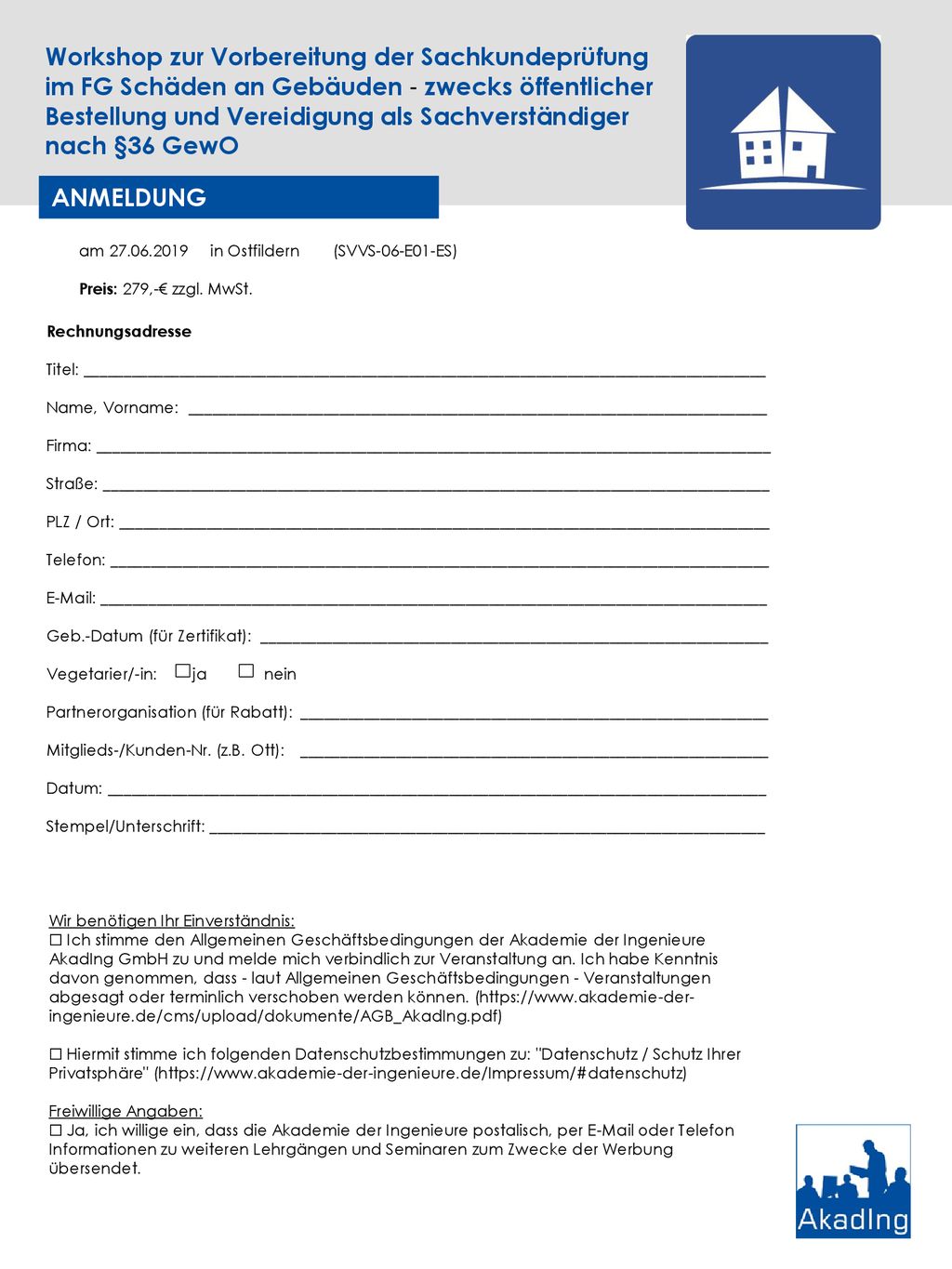 Workshop zur Vorbereitung der Sachkundeprüfung im FG Schäden an Gebäuden - zwecks öffentlicher Bestellung und Vereidigung als Sachverständiger nach §36 GewO