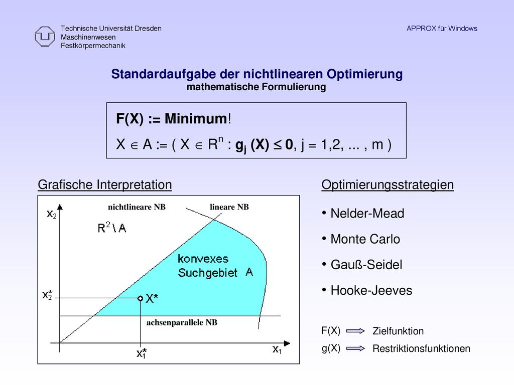 X  A := ( X  Rn : gj (X)  0, j = 1,2, ... , m )