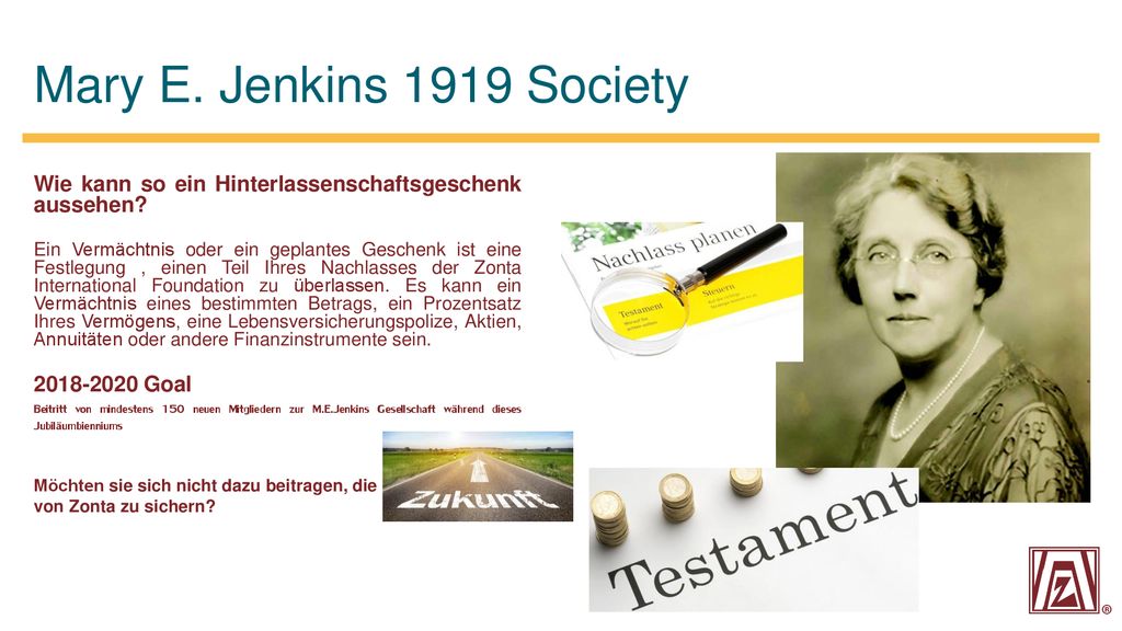 Mary E. Jenkins 1919 Society Wie kann so ein Hinterlassenschaftsgeschenk aussehen