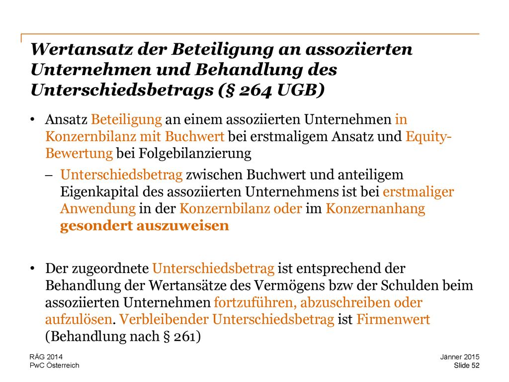 Wertansatz der Beteiligung an assoziierten Unternehmen und Behandlung des Unterschiedsbetrags (§ 264 UGB)