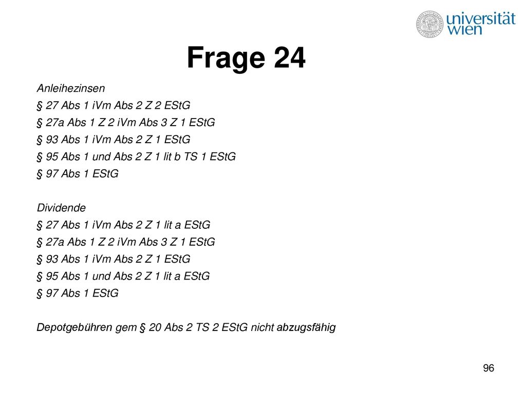 Frage 24 Anleihezinsen § 27 Abs 1 iVm Abs 2 Z 2 EStG
