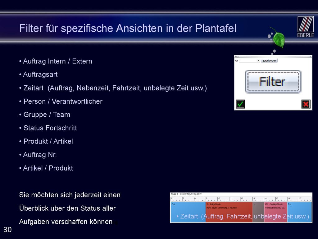 Filter für spezifische Ansichten in der Plantafel