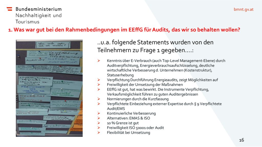 1. Was war gut bei den Rahmenbedingungen im EEffG für Audits, das wir so behalten wollen
