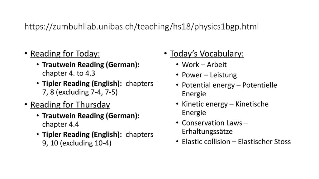 Reading for Today: Trautwein Reading (German): chapter 4. to 4.3.