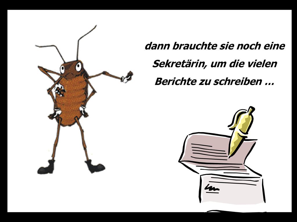 dann brauchte sie noch eine Sekretärin, um die vielen Berichte zu schreiben …