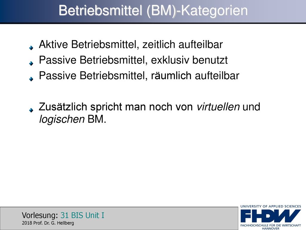 Betriebsmittel (BM)-Kategorien