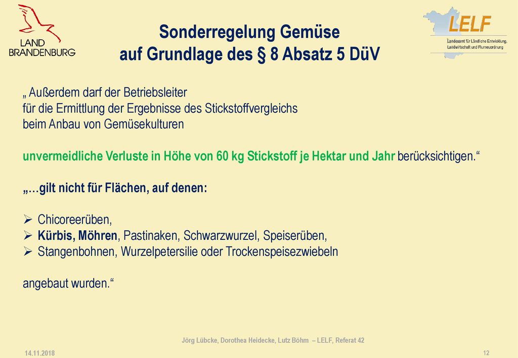 Sonderregelung Gemüse auf Grundlage des § 8 Absatz 5 DüV