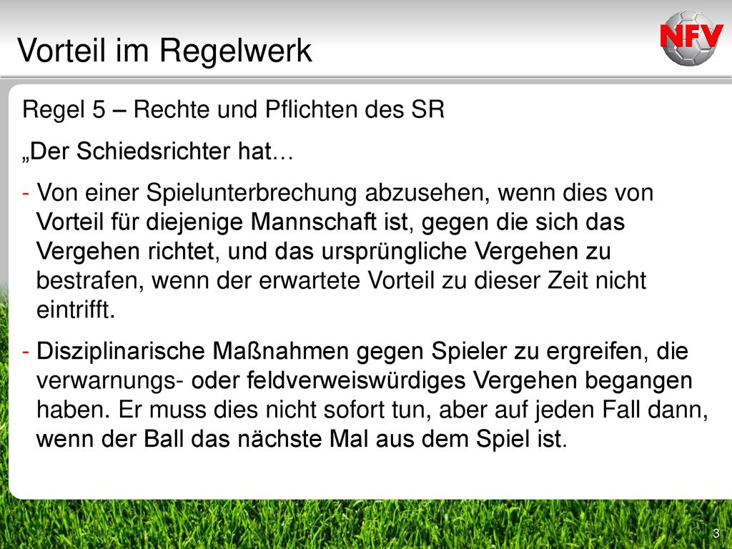 Vorteil im Regelwerk Regel 5 – Rechte und Pflichten des SR