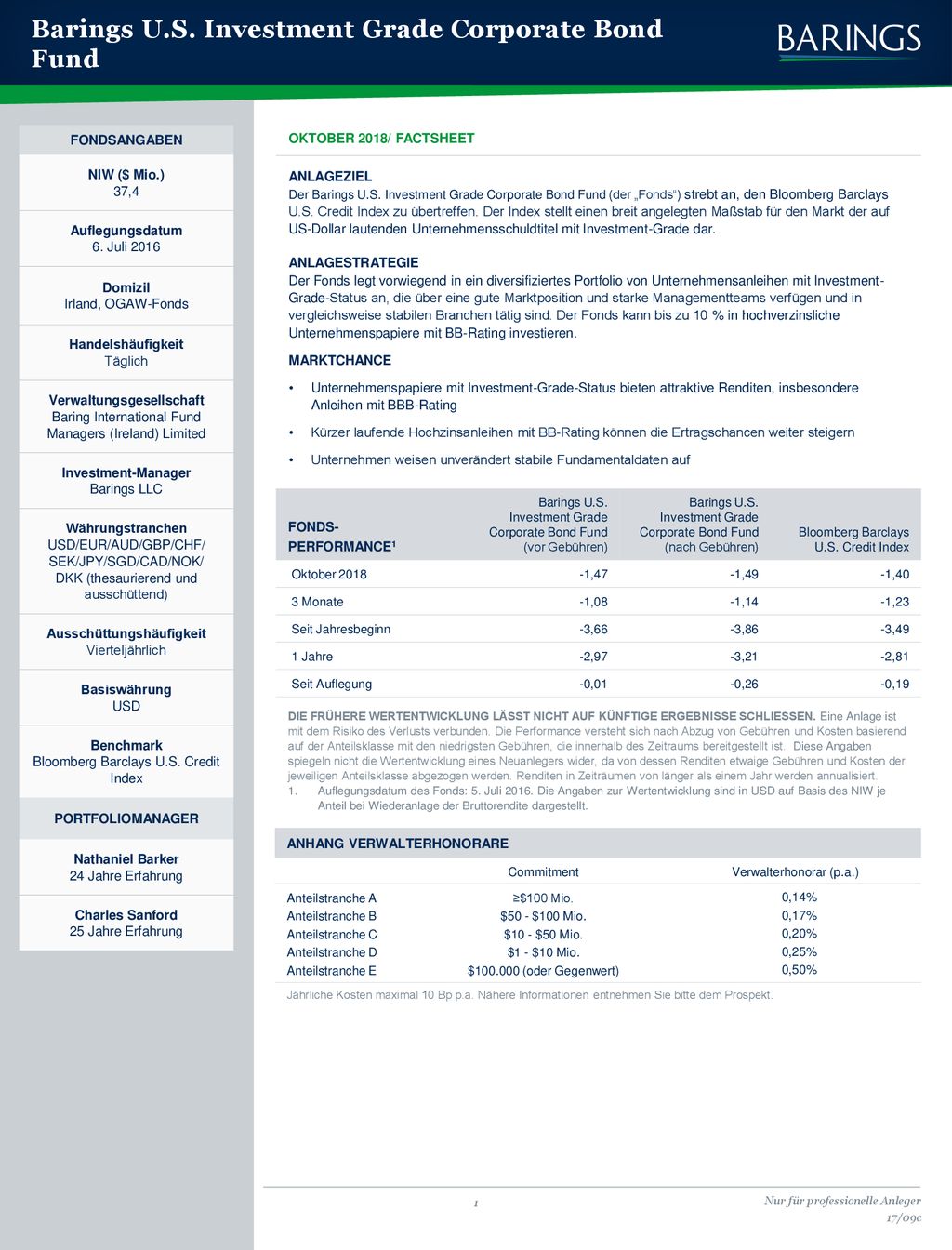 Barings U.S. Investment Grade Corporate Bond Fund
