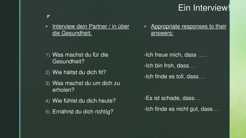 Ein Interview! Interview dein Partner / in über die Gesundheit.