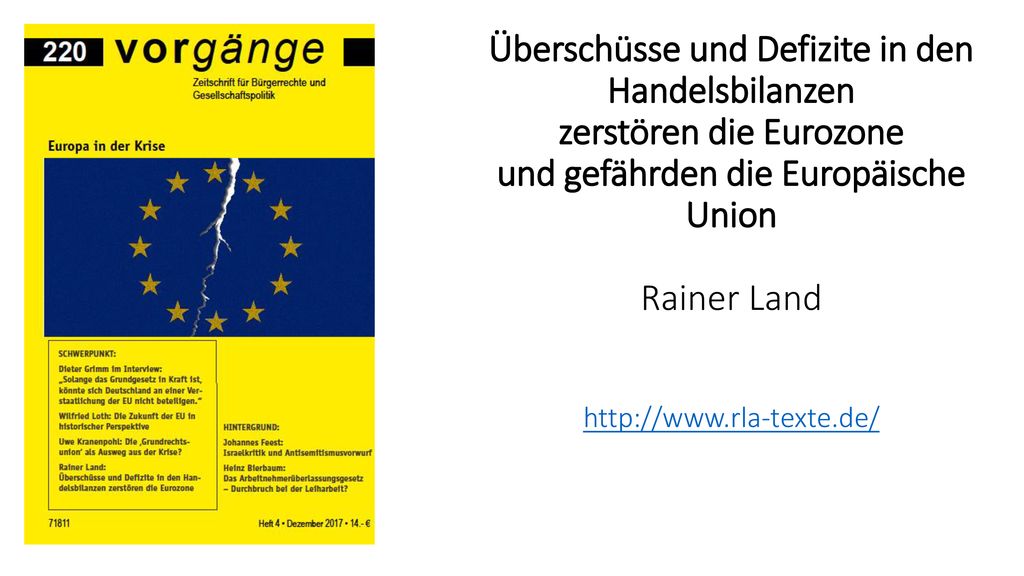Überschüsse und Defizite in den Handelsbilanzen zerstören die Eurozone und gefährden die Europäische Union Rainer Land