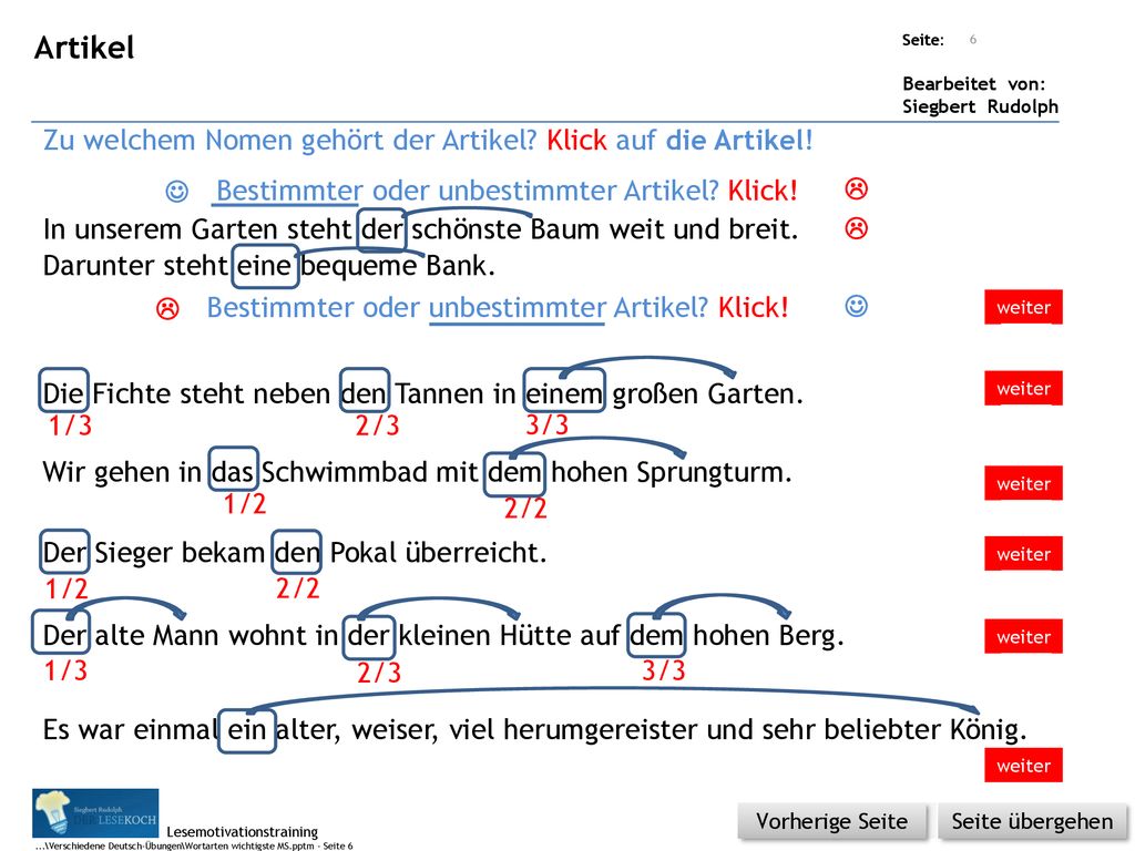Artikel Zu welchem Nomen gehört der Artikel Klick auf die Artikel! 