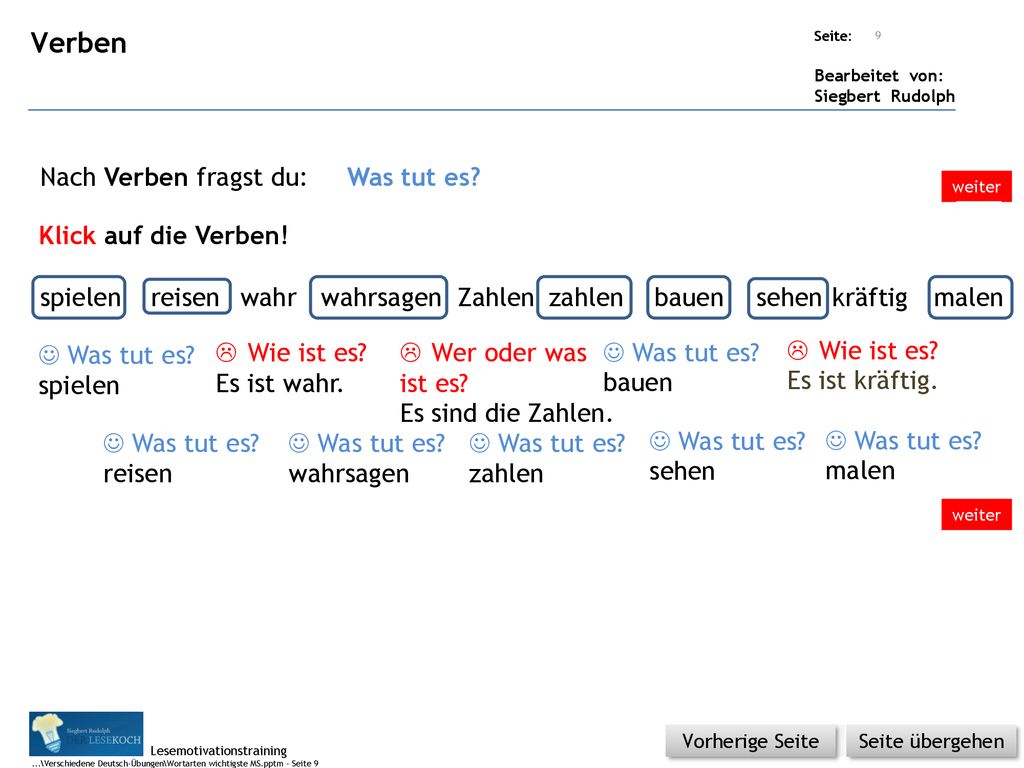 Verben Nach Verben fragst du: Was tut es Klick auf die Verben!