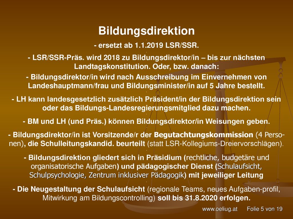 - BM und LH (und Präs.) können Bildungsdirektor/in Weisungen geben. .