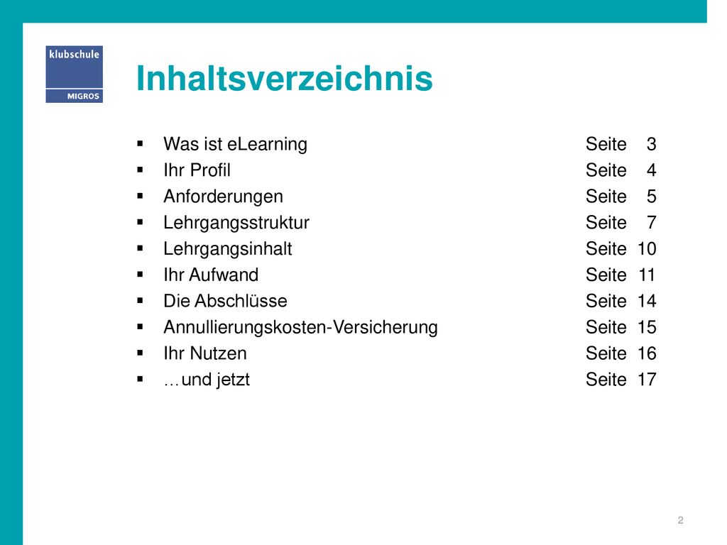 Inhaltsverzeichnis Was ist eLearning Seite 3 Ihr Profil Seite 4