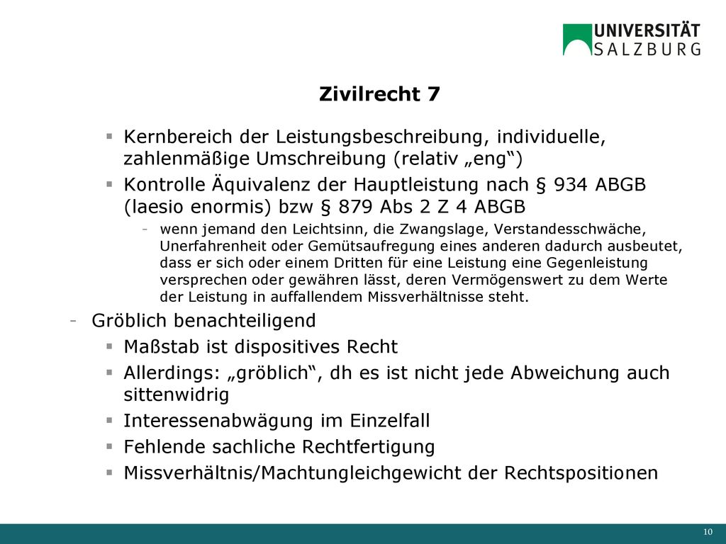 Zivilrecht 7 Kernbereich der Leistungsbeschreibung, individuelle, zahlenmäßige Umschreibung (relativ „eng )