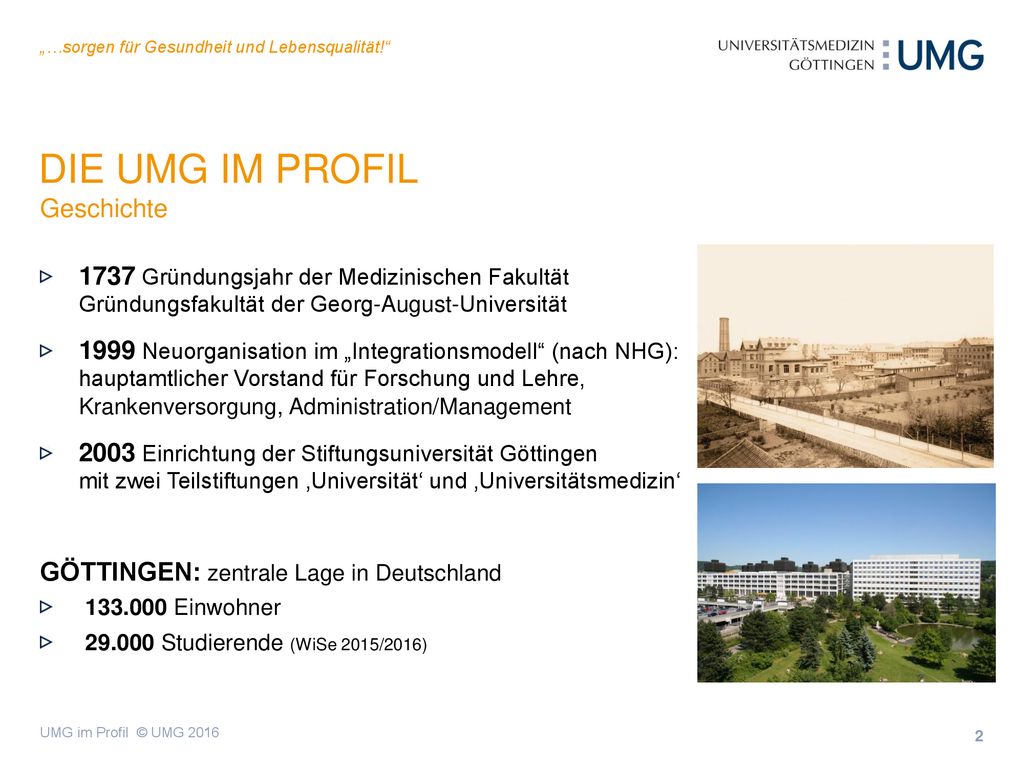 DIE UMG IM PROFIL Geschichte GÖTTINGEN: zentrale Lage in Deutschland