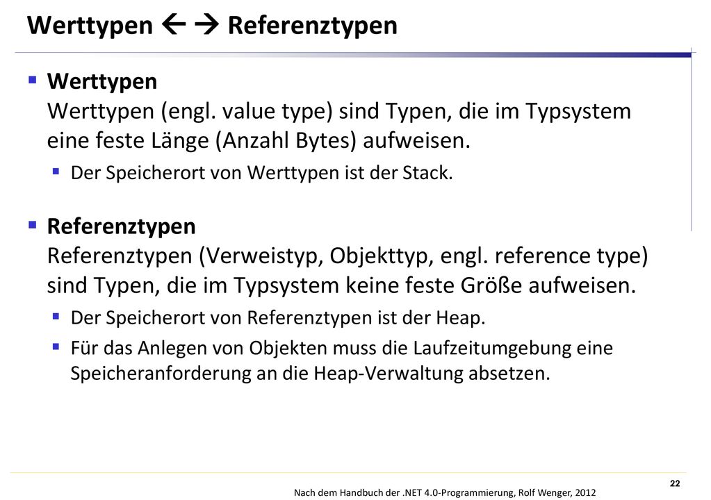 Werttypen   Referenztypen
