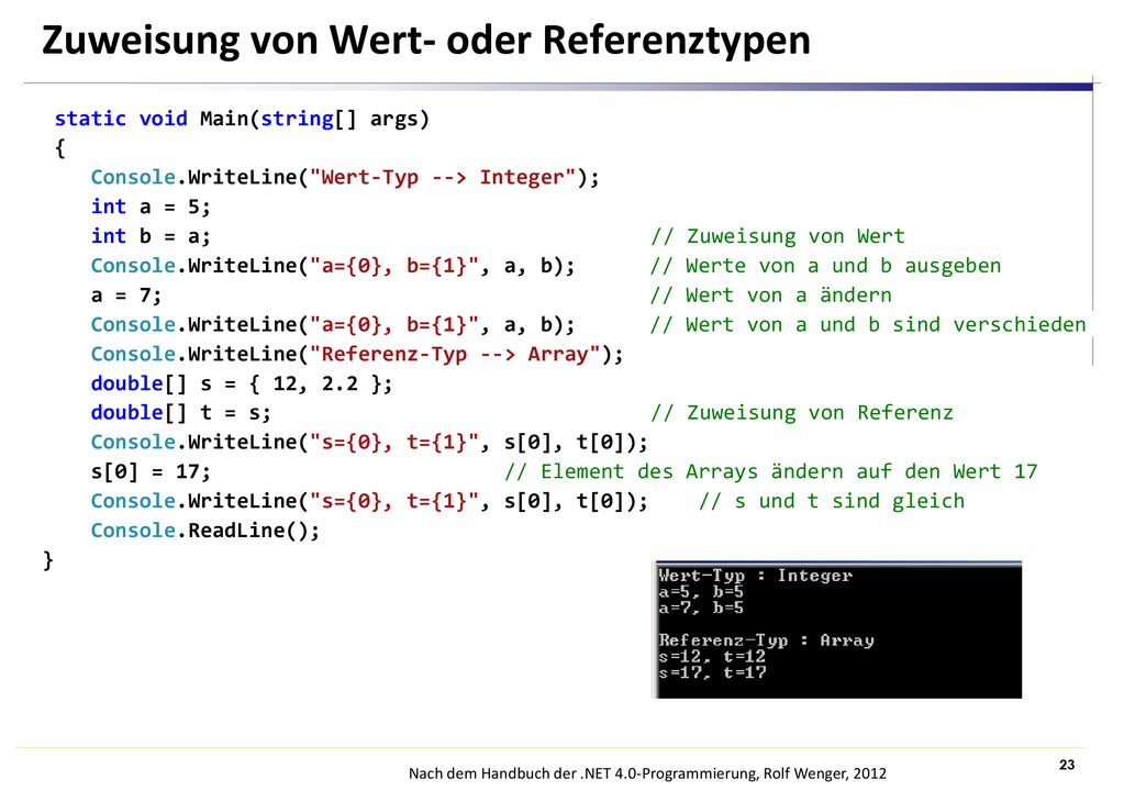 Zuweisung von Wert- oder Referenztypen