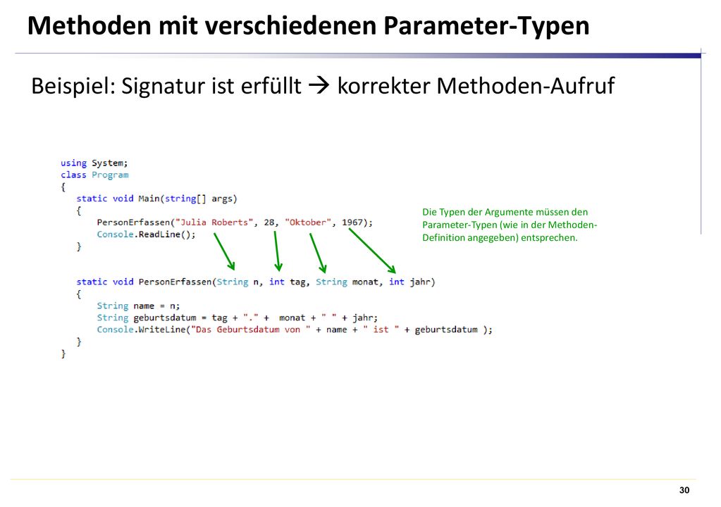 Methoden mit verschiedenen Parameter-Typen