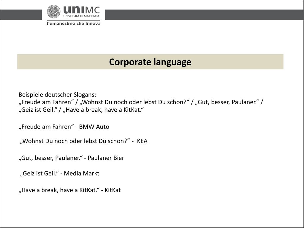 Corporate language 34 Beispiele deutscher Slogans: