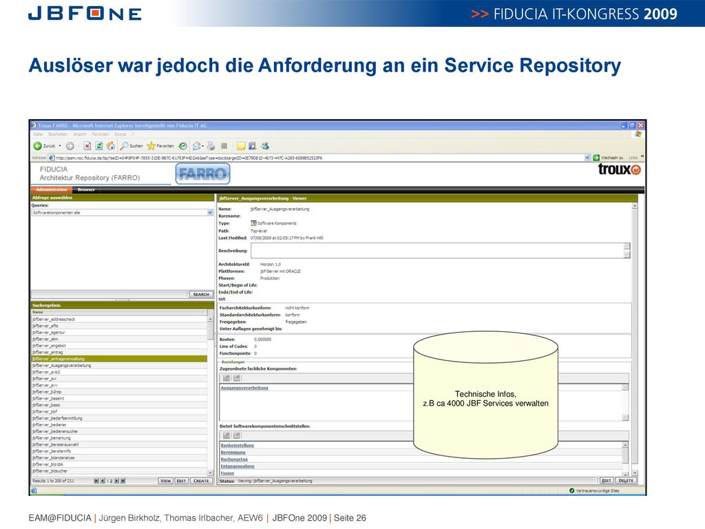 Auslöser war jedoch die Anforderung an ein Service Repository