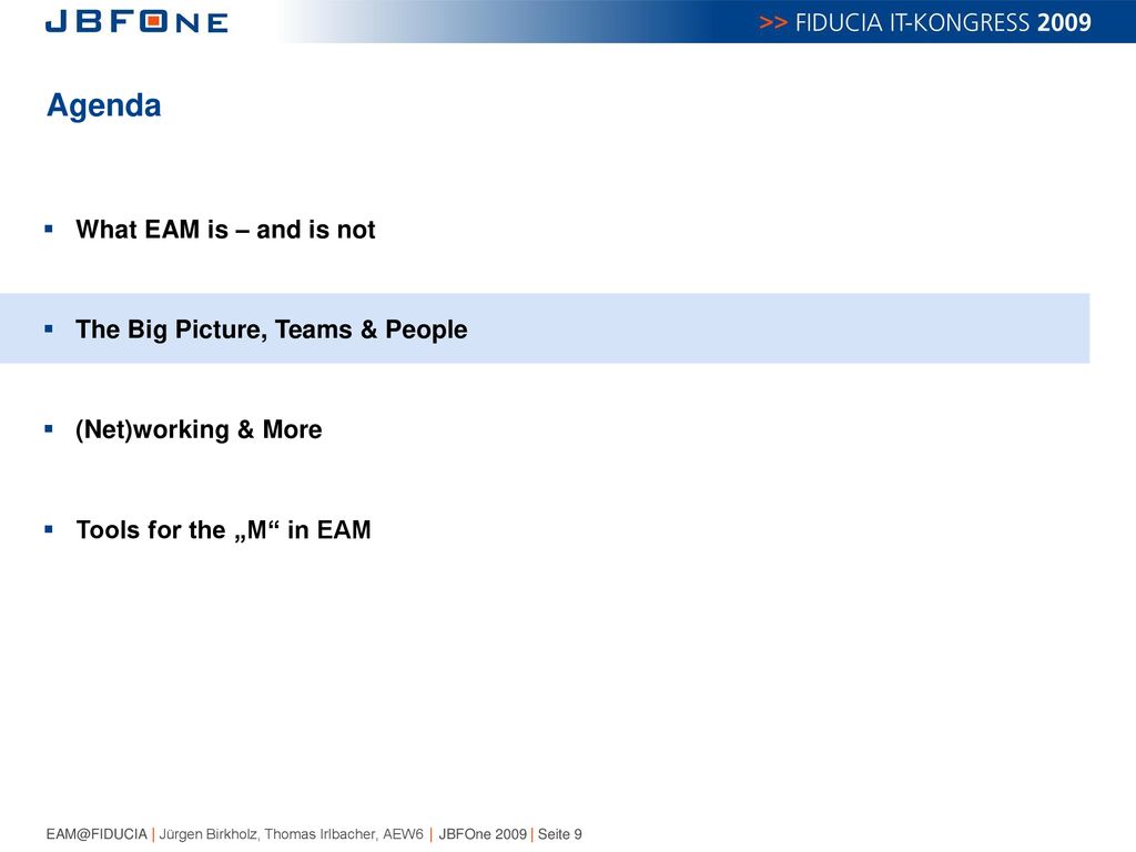 Agenda What EAM is – and is not The Big Picture, Teams & People