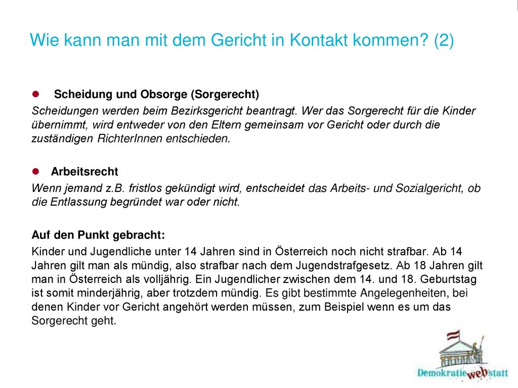 Wie kann man mit dem Gericht in Kontakt kommen (2)