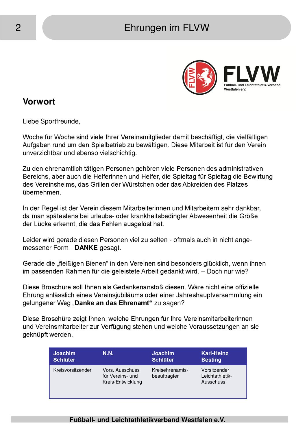 2 Ehrungen im FLVW Vorwort Liebe Sportfreunde,
