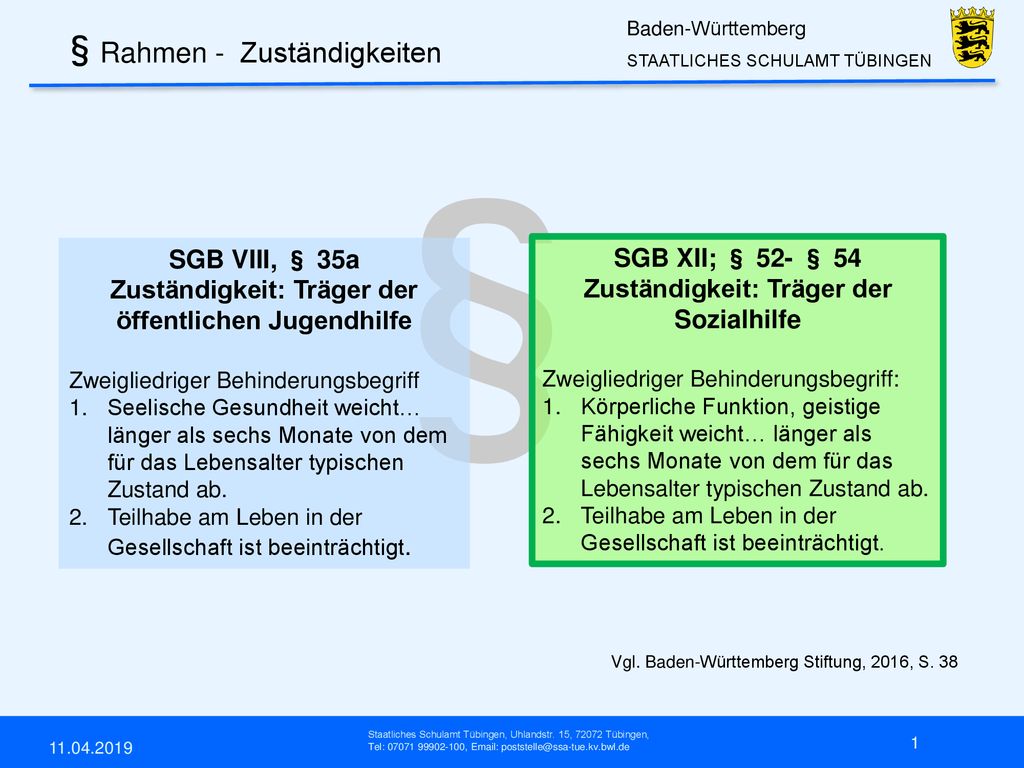 § §Rahmen - Zuständigkeiten SGB VIII, § 35a SGB XII; § 52- § 54