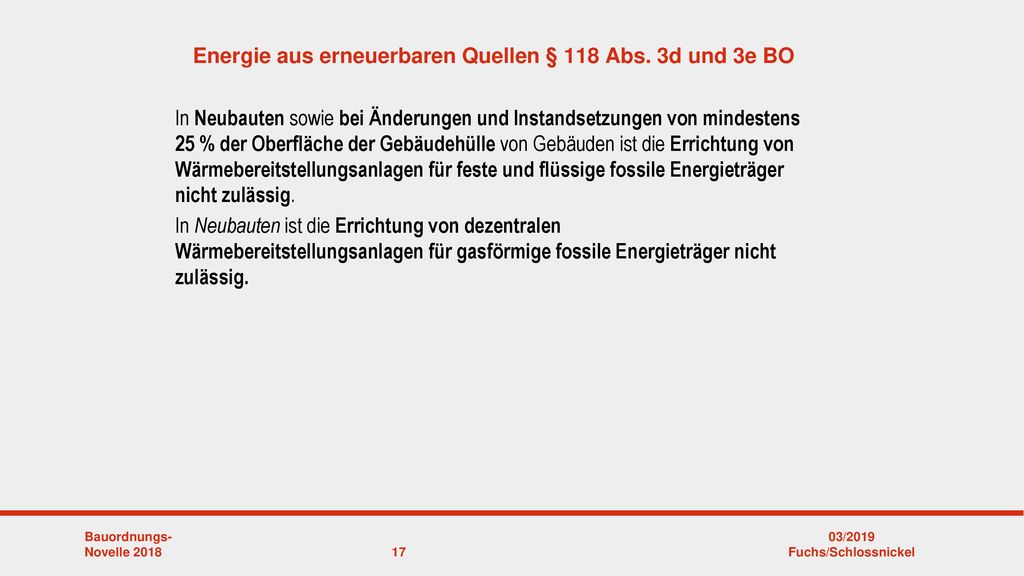 Energie aus erneuerbaren Quellen § 118 Abs. 3d und 3e BO