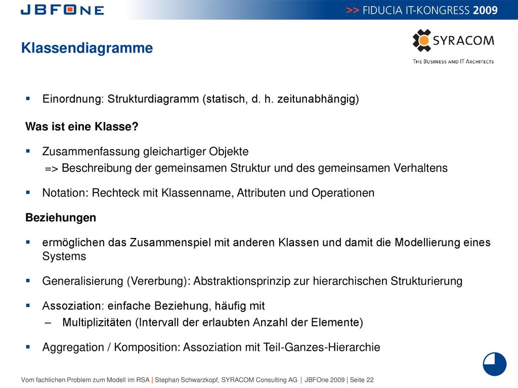 Klassendiagramme Einordnung: Strukturdiagramm (statisch, d. h. zeitunabhängig) Was ist eine Klasse