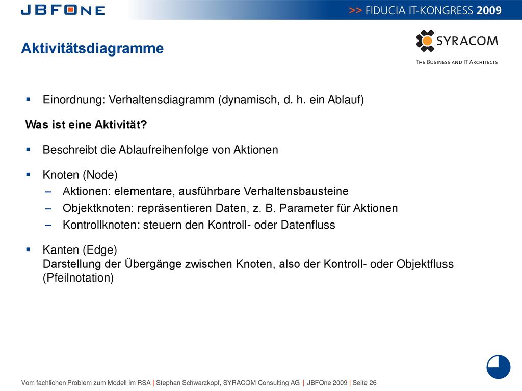 Aktivitätsdiagramme Einordnung: Verhaltensdiagramm (dynamisch, d. h. ein Ablauf) Was ist eine Aktivität
