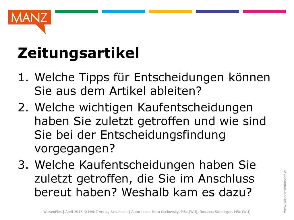 Zeitungsartikel Welche Tipps für Entscheidungen können Sie aus dem Artikel ableiten
