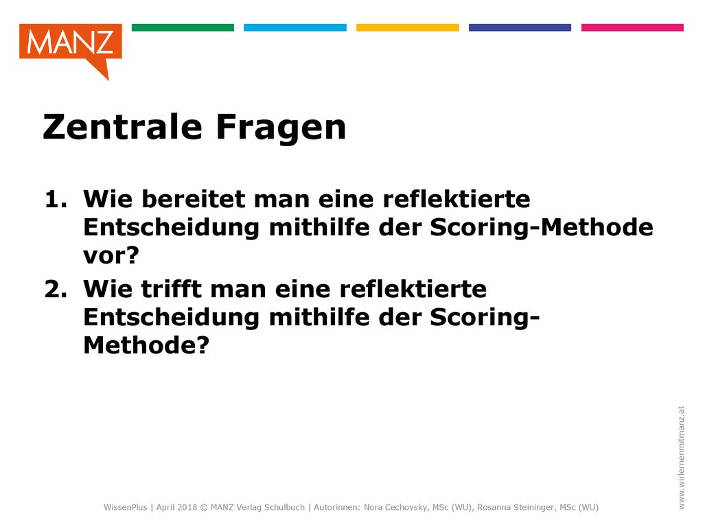 Zentrale Fragen Wie bereitet man eine reflektierte Entscheidung mithilfe der Scoring-Methode vor
