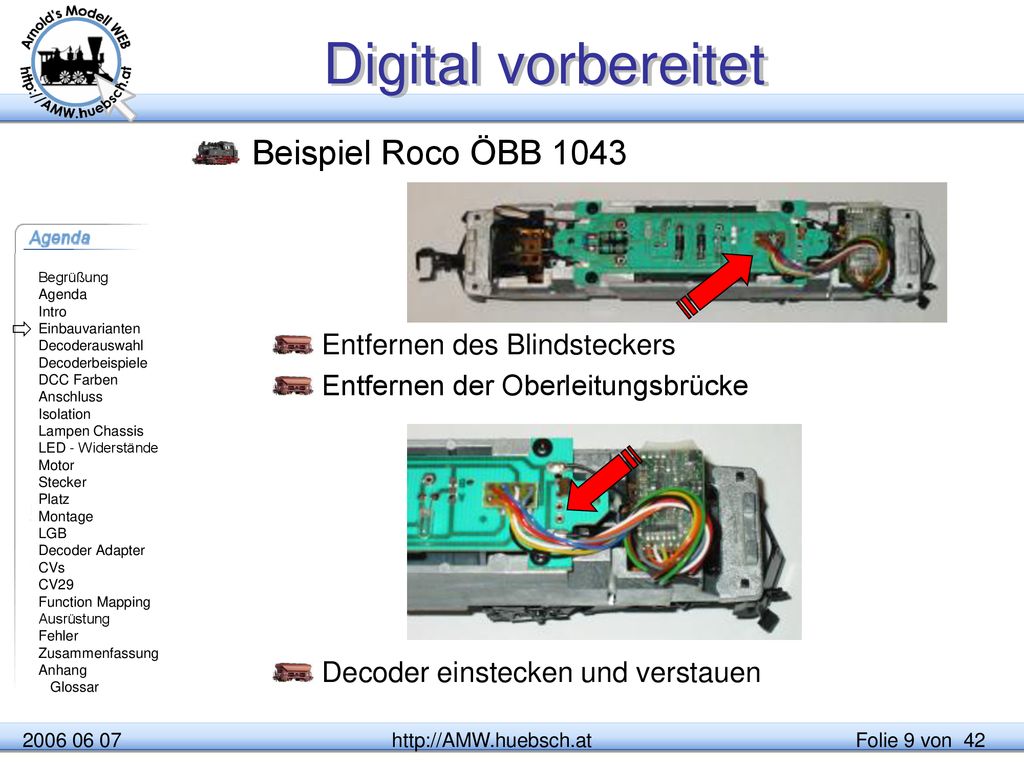 Digital vorbereitet Beispiel Roco ÖBB 1043 Entfernen des Blindsteckers