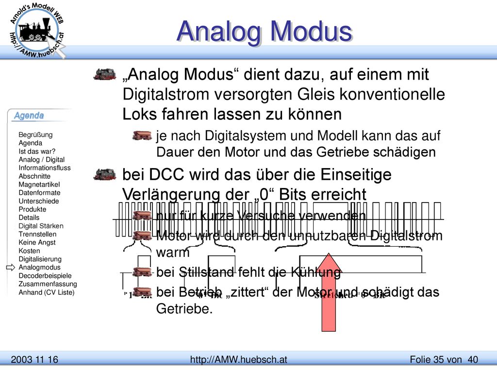 Analog Modus „Analog Modus dient dazu, auf einem mit Digitalstrom versorgten Gleis konventionelle Loks fahren lassen zu können.