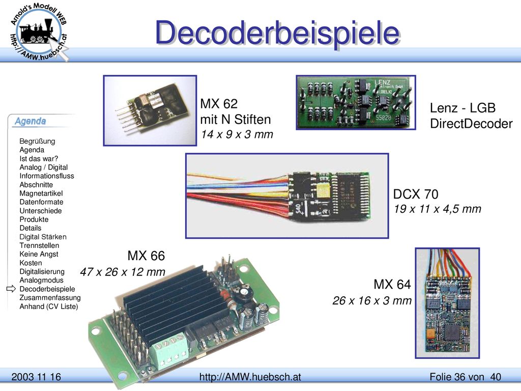 Decoderbeispiele MX 62 mit N Stiften 14 x 9 x 3 mm