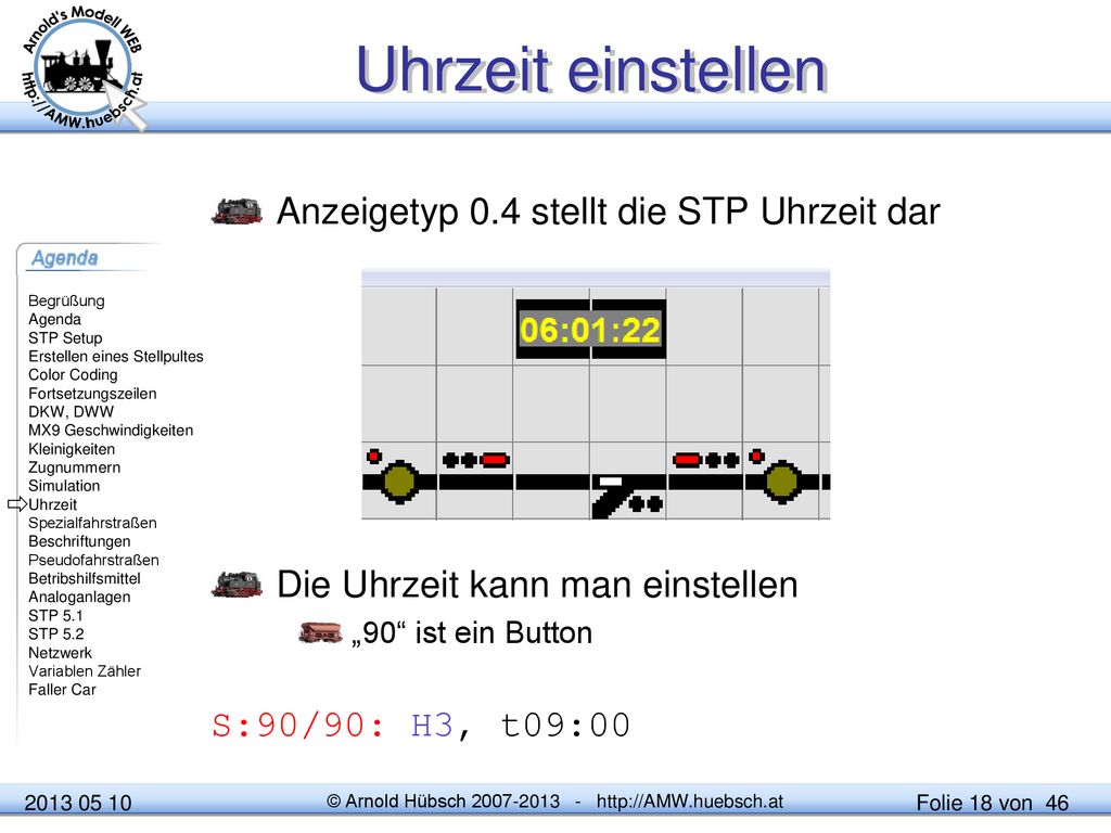 Uhrzeit einstellen Anzeigetyp 0.4 stellt die STP Uhrzeit dar