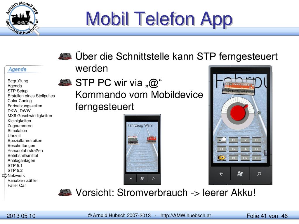 Mobil Telefon App Über die Schnittstelle kann STP ferngesteuert werden